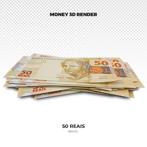 PSD rendering 3d stosów brazylijskich banknotów 50 realów
