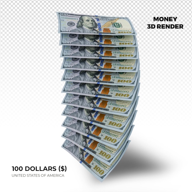 Rendering 3D stosów pieniądza Stanów Zjednoczonych Ameryki Banknoty 100 dolarów