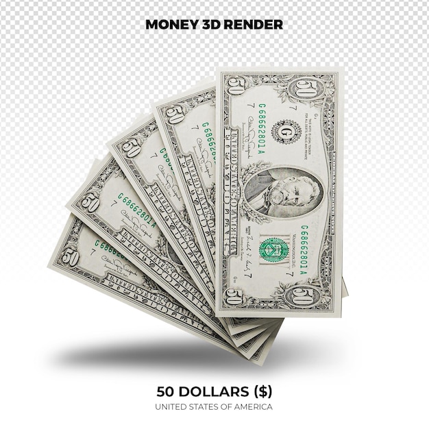 PSD rendering 3d stosów pieniądza stanów zjednoczonych ameryki banknoty 50 dolarów