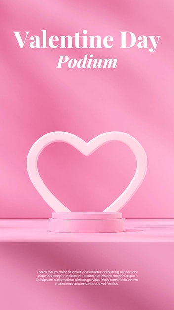 Rendering 3d template mockup round pink cylinder podium in portrait heart shape valentine day