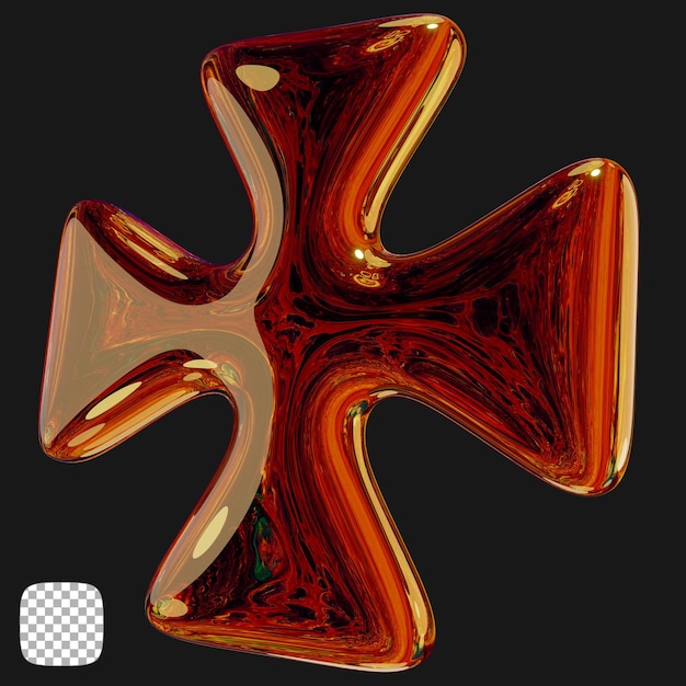 Rendering 3D w kształcie metalowego krzyża na przezroczystym tle