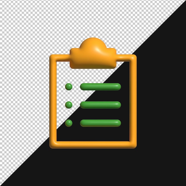 Rendering 3D żółtej skrzynki z zieloną listą kontrolną