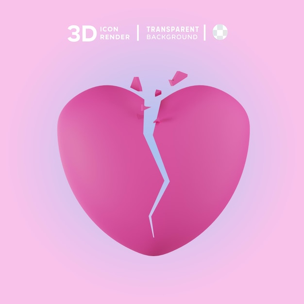 PSD rendering ilustracji broken heart 3d