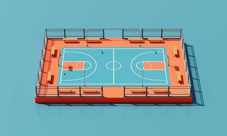 PSD rendering izometryczny 3d na boisku do koszykówki