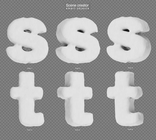 Rendering of snow alphabet s and alphabet t