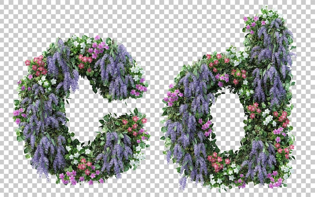 Визуализация вертикального цветочного сада алфавит c и алфавит d изолированы