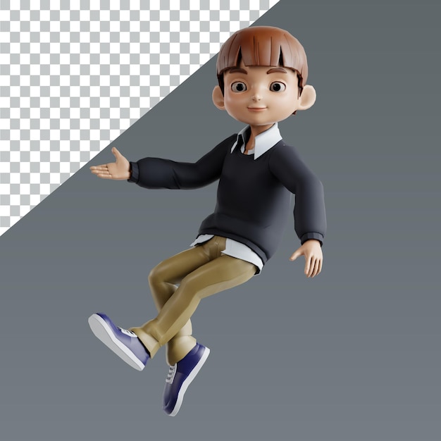 Rendering postaci 3D dziecko chłopiec pozować ilustracja projektowania biblioteki