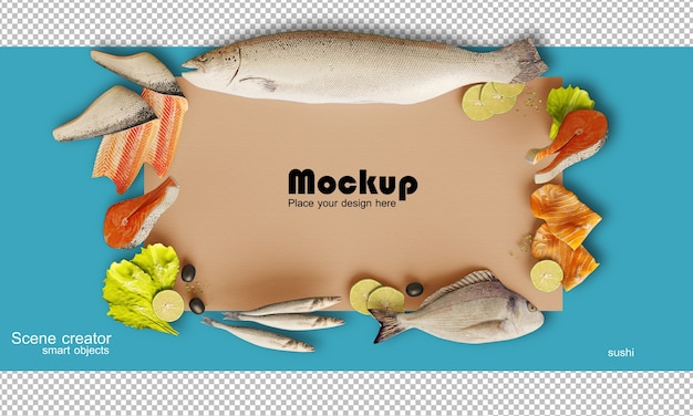 PSD rendering showing a balanced composition of food and sweets mockup