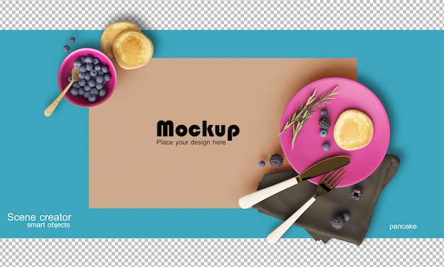 Rendering showing a balanced composition of food and sweets mockup