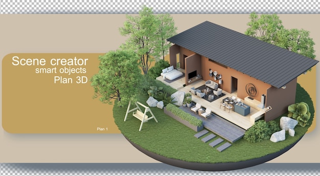 PSD rendering van bouwkundige plannen en interieurdecoratie