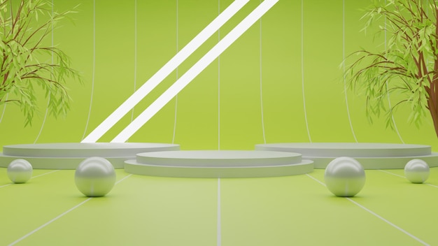 Renderowania 3D białe podium na zielonym tle. Renderowanie premium