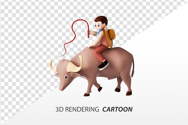 PSD renderowania 3d chłopiec kreskówka i element bydła