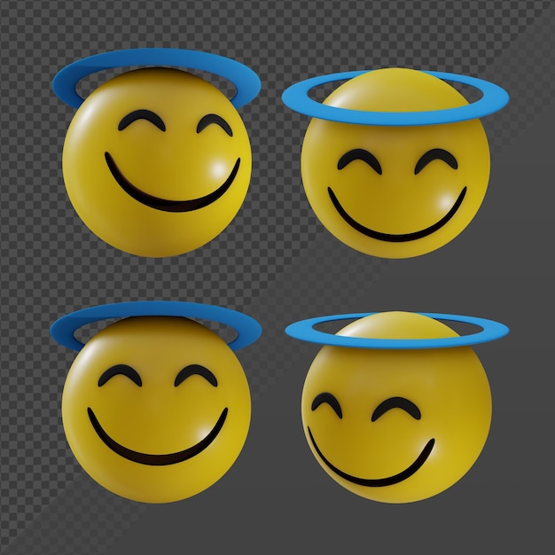 Renderowania 3d Emoji Uśmiechnięta Rola Twarzy Z Halo Szczęśliwy I Niewinny Widok Z Perspektywy Anioła