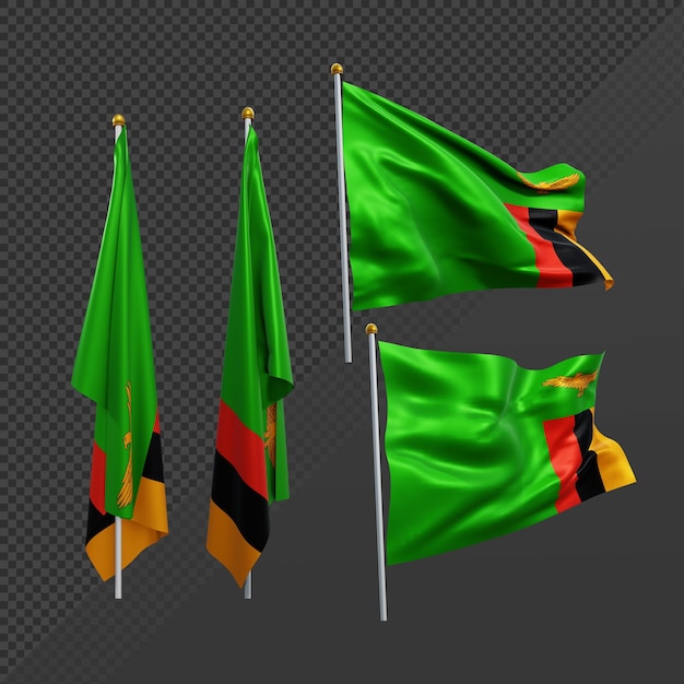 Renderowania 3D flaga zambii południowej afryki trzepocze i nie trzepocze
