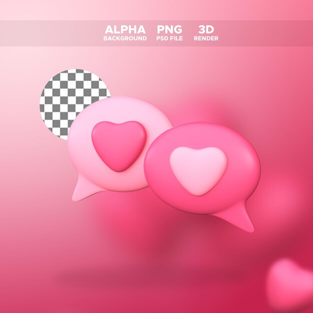 Renderowania 3d Ikona Bańki Czatu Miłości Dla Ilustracji Projektu Valentine