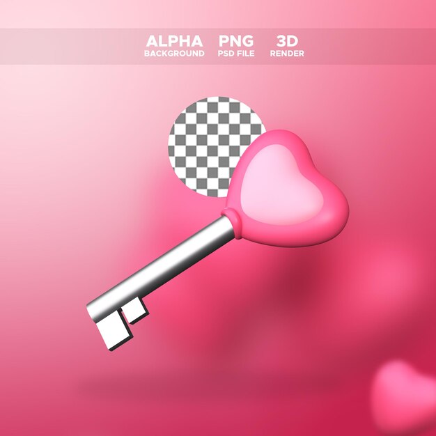 Renderowania 3d Ikona Klucza Serca Dla Ilustracji Projektu Valentine