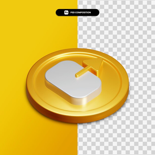 Renderowania 3d ikona wylogowania na złotym okręgu na białym tle