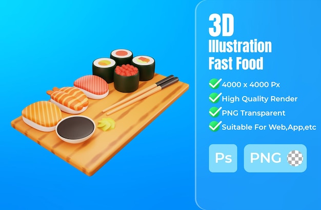 Renderowania 3d Ikony Fast Food Sushi