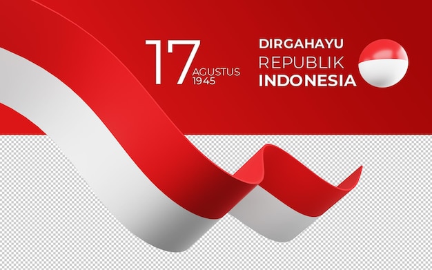 PSD renderowania 3d kartki z życzeniami szczęśliwego dnia niepodległości 17 sierpnia w indonezji
