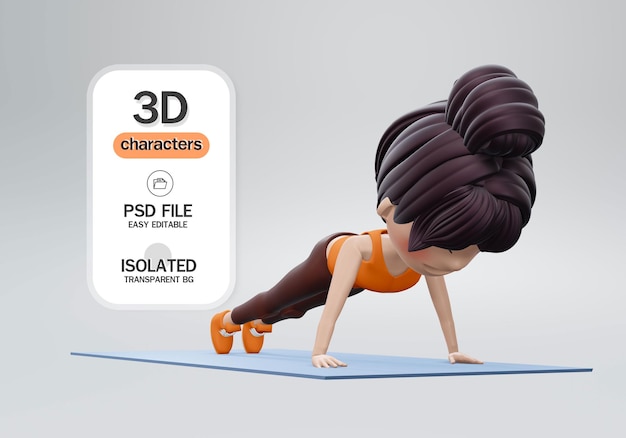 renderowania 3D. Kobiety ćwiczą w pozie Archer Push Ups. Trening jest ukierunkowany na mięśnie brzucha