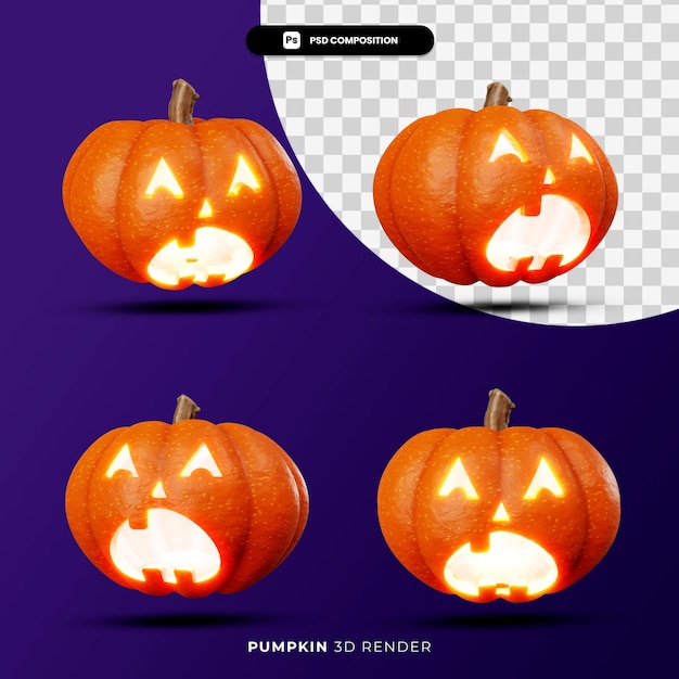 Renderowania 3d Koncepcji Halloween Latarnia Z Dyni Jack Z Różnym Kątem Na Białym Tle