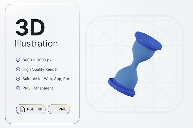 PSD renderowania 3d piaskowy zegar gliny niezbędny obiekt koncepcja nowoczesna ikona ilustracje projektu