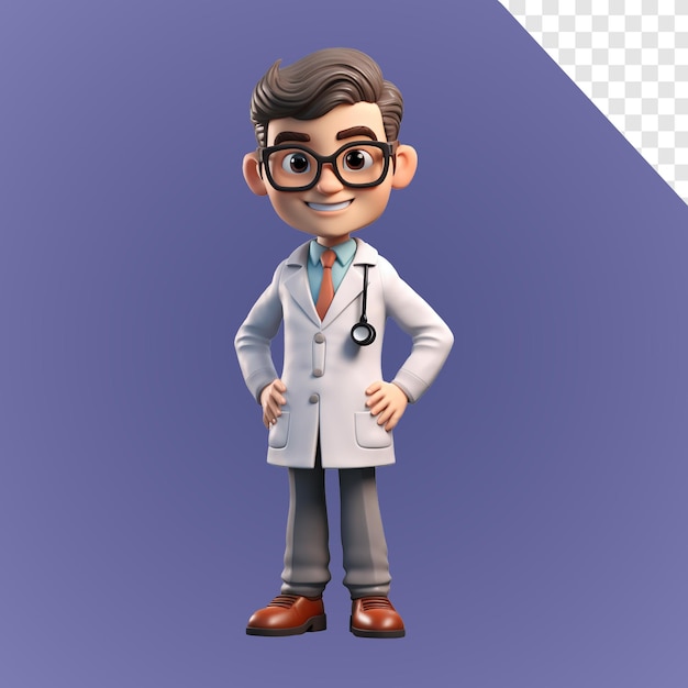 PSD renderowania 3d postać z kreskówki lekarz ze stetoskopem i patrząc na kamerę