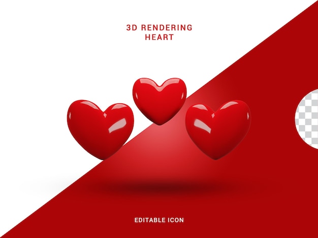 Renderowania 3D Potrójna Valentine Czerwona Błyszcząca Ikona Serca