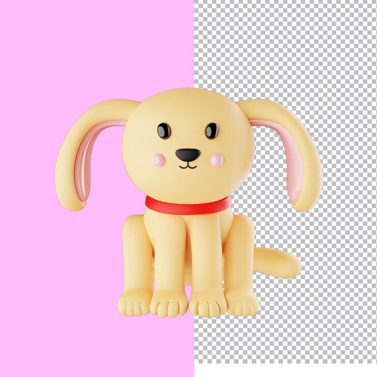 Renderowania 3D psa na sobie czerwony kołnierzyk psd. format