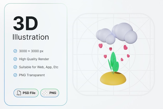 PSD renderowania 3d raining plant earth day concept nowoczesna ikona ilustracje design