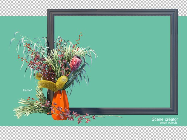 PSD renderowania 3d ramki wazon z kwiatami