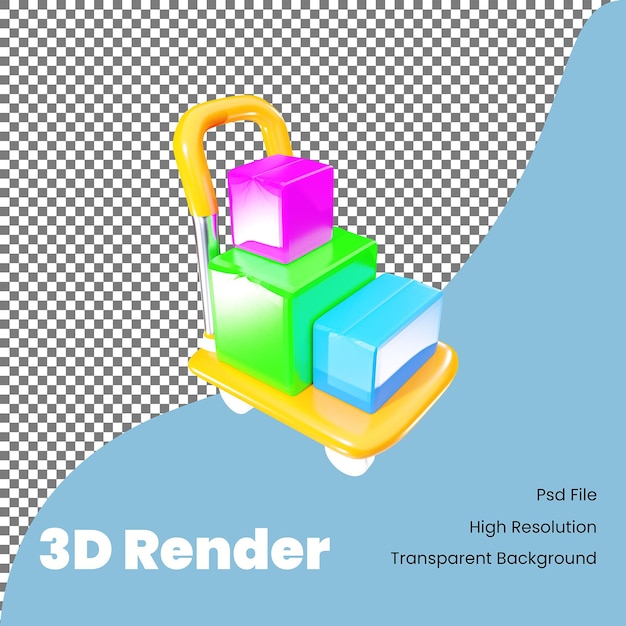 PSD renderowania 3d ręka ciężarówka przewożąca ikona pudełka dla e-commerce