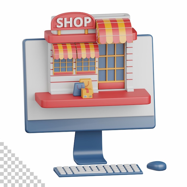 Renderowania 3D sklep internetowy na białym tle przydatne dla e-commerce sklep detaliczny dostawa online i element projektu rynku