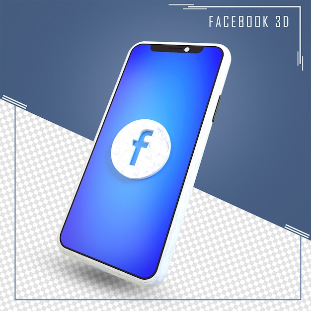 PSD renderowania 3d telefonu komórkowego z ikoną facebook na białym tle