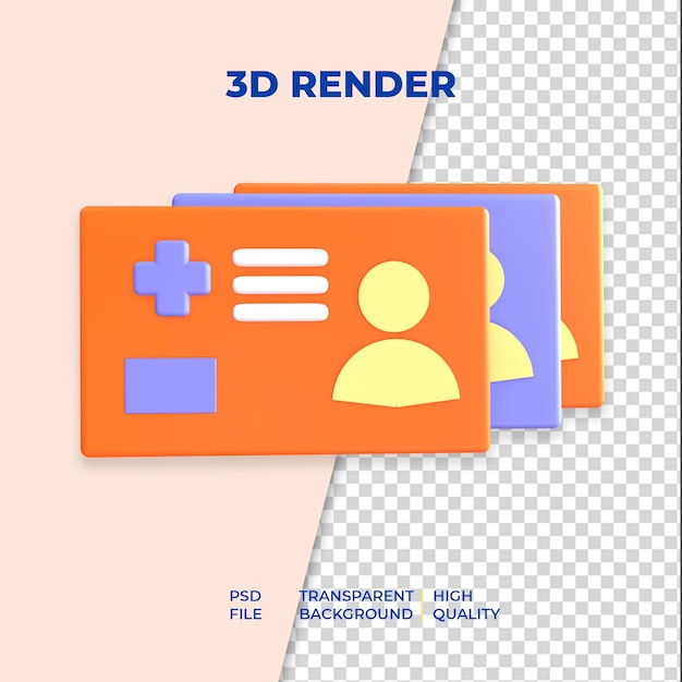 PSD renderowania 3d trzy ikony medyczne karty identyfikacyjnej