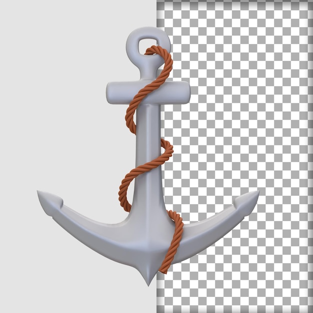 PSD renderowania 3d żelazna kotwica z liną letnią ikoną 3d