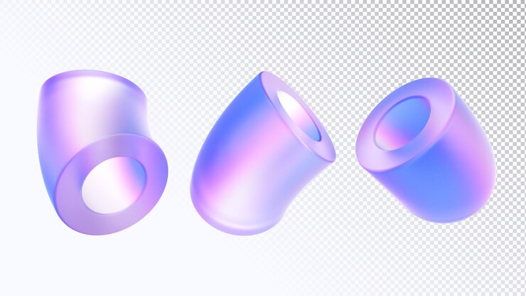 PSD renderowania 3d zestaw abstrakcyjnych geometrycznych kształtów hologramowych nowoczesne wielokolorowe metalowe obiekty błyszczące ikony rurek zakrzywione rury z futurystycznym neonowym gradientem izolowane elementy graficzne ilustracja 3d
