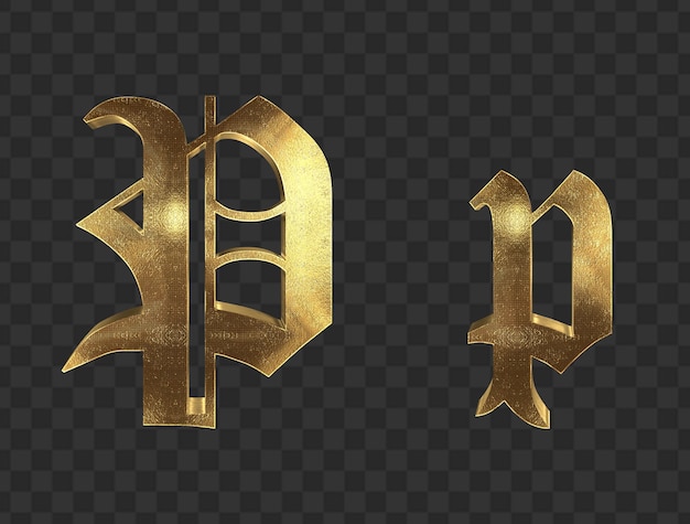 PSD renderowania 3d złoto małe i wielkie litery