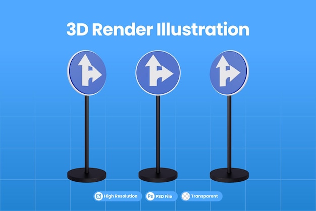 Renderowania 3d Znaki Drogowe Idź Prosto Lub Skręć W Prawo Premium Psd
