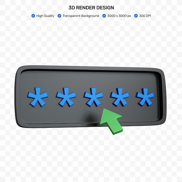 Renderowanie 3d Czarnego Pola Hasła Z Zielonym Kursorem Myszy Na Białym Tle
