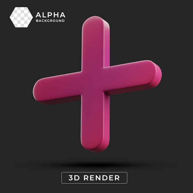 Renderowanie 3D czerwonej ikony znaku plus