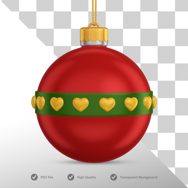 PSD renderowanie 3d czerwonej świątecznej dekoracji kuli