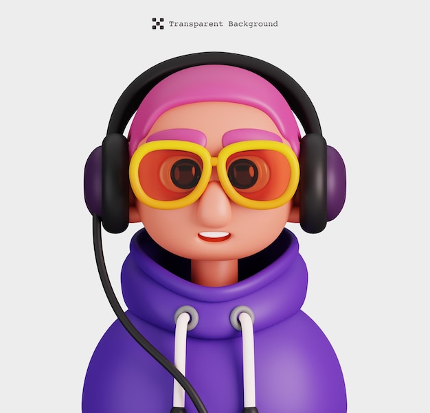 Renderowanie 3D DJ-a z izolowanymi postaciami w słuchawkach Ikony awatarów zawodów i zawodów