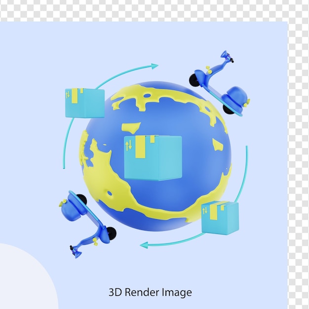 PSD renderowanie 3d globalnej wysyłki e-commerce z motocyklem