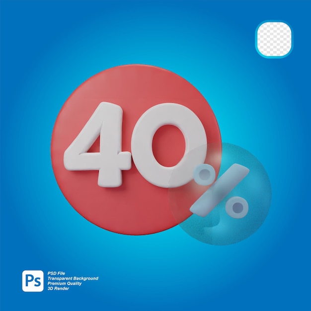 PSD renderowanie 3d ikona 40 procent zniżki