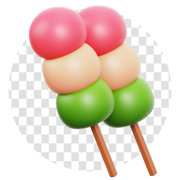 Renderowanie 3D Ikona japońskiego Dango 3D Izolowanie przezroczystego tła