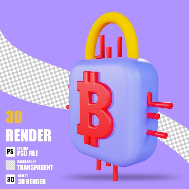 Renderowanie 3D ikona kryptowaluty bitcoin scurity z przezroczystym tłem