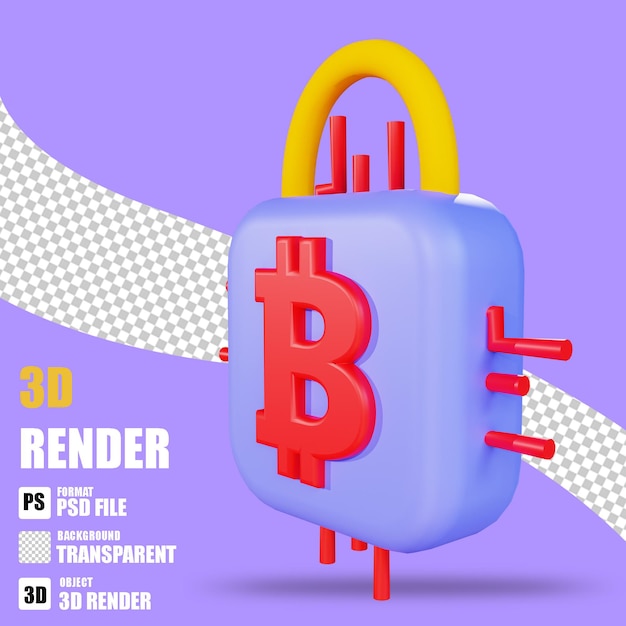 Renderowanie 3d Ikona Kryptowaluty Bitcoin Scurity Z Przezroczystym Tłem