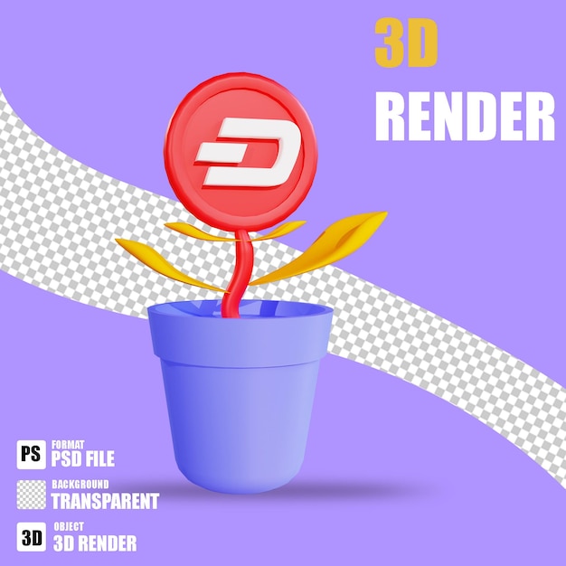 Renderowanie 3D ikona kryptowaluty dashcoin inwestuj z przezroczystym tłem