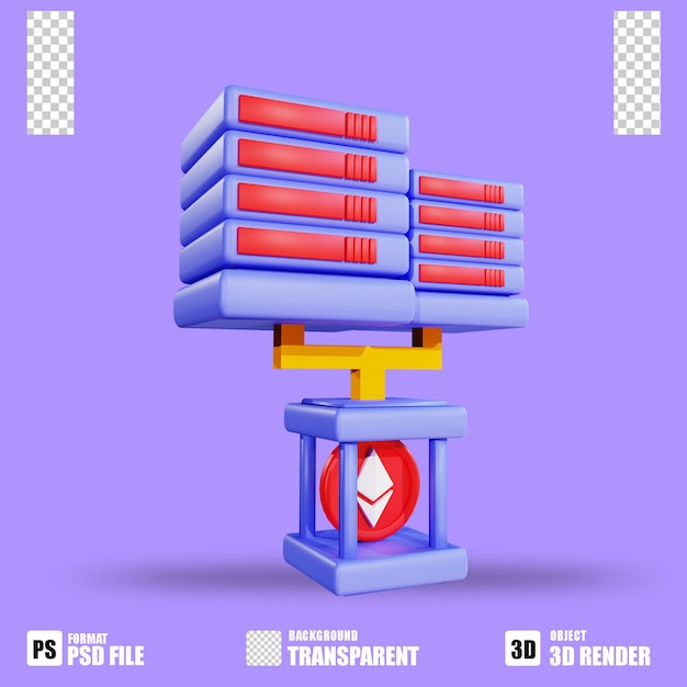 Renderowanie 3D ikona kryptowaluty ethereum server 2 z przezroczystym tłem